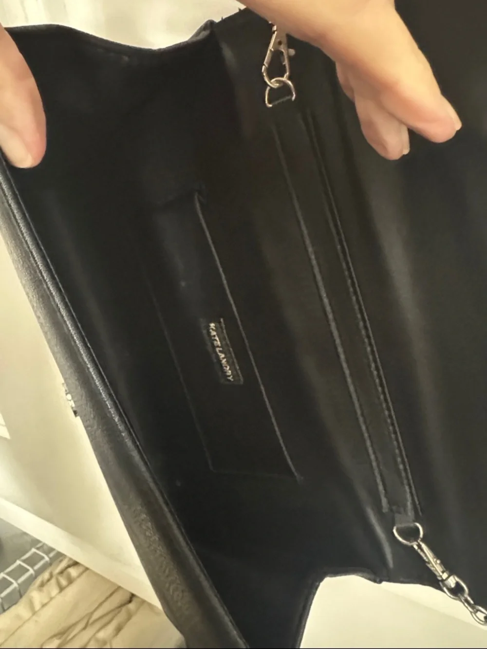 Kate Landry Black Envelope Crossbody Clutch with Silver Chain